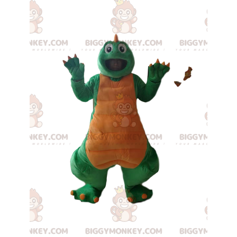 Costume mascotte BIGGYMONKEY™ dinosauro verde e giallo - Costume mascotte BIGGYMONKEY™ dinosauro verde e giallo -