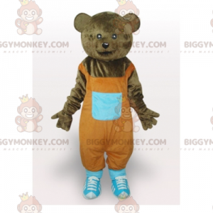 Brown Bear BIGGYMONKEY™ maskottiasu oransseilla haalareilla -