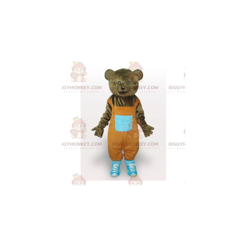 Brun bjørn BIGGYMONKEY™ maskotkostume med orange overalls - Brun bjørn BIGGYMONKEY™ maskotkostume med orange overalls -