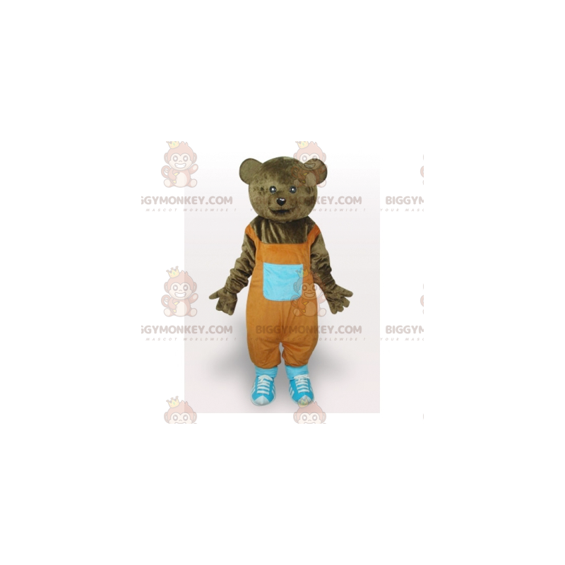 Traje de mascote de urso pardo BIGGYMONKEY™ com macacão laranja