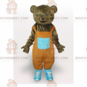 Brown Bear BIGGYMONKEY™ Mascot Costume with Orange Overalls -