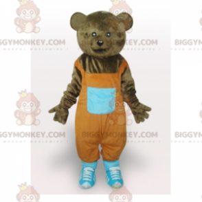Traje de mascote de urso pardo BIGGYMONKEY™ com macacão laranja