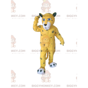 BIGGYMONKEY™ Mascottekostuum gele luipaard met grijze stippen -
