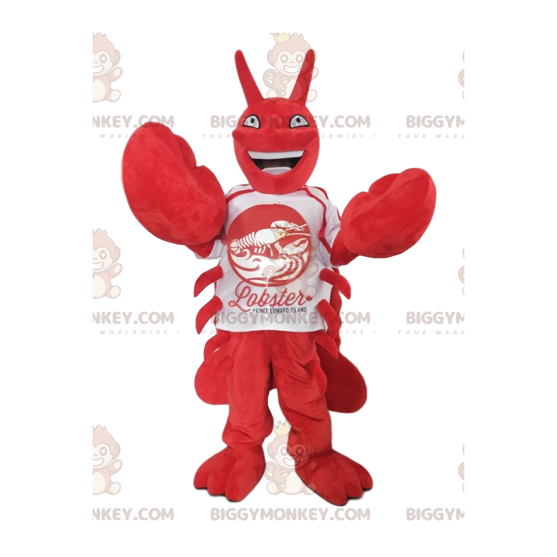 Hauska hummeri BIGGYMONKEY™ maskottiasu valkoisella jerseyllä - Hauska hummeri BIGGYMONKEY™ maskottiasu valkoisella jerseyllä -