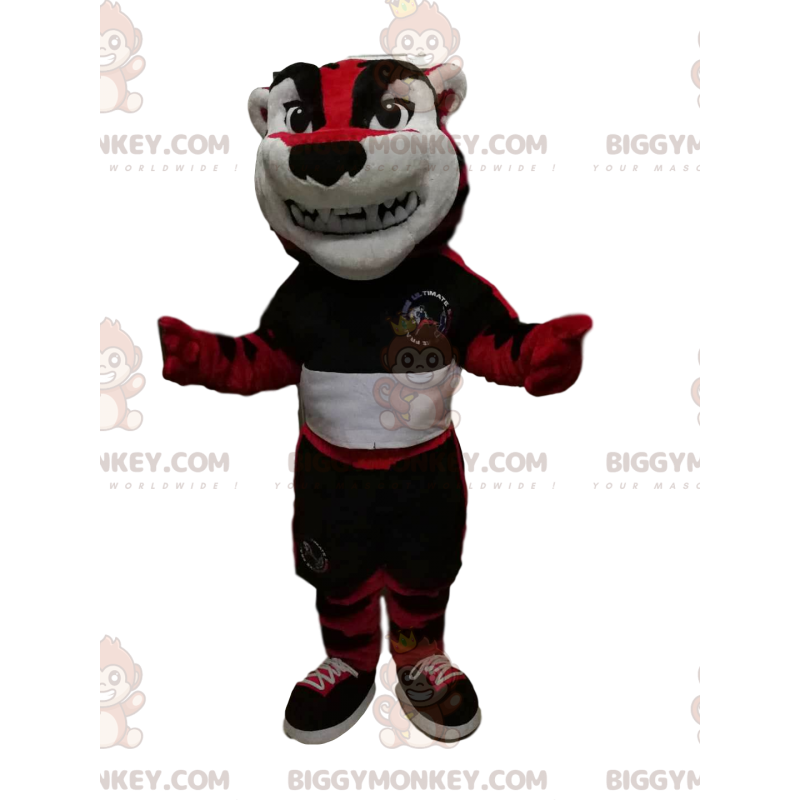 Mascottekostuum met rode en zwarte tijger BIGGYMONKEY™ met Mascottekostuum met rode en zwarte tijger BIGGYMONKEY™ met