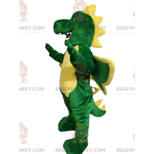 Costume mascotte BIGGYMONKEY™ drago divertente verde e giallo -