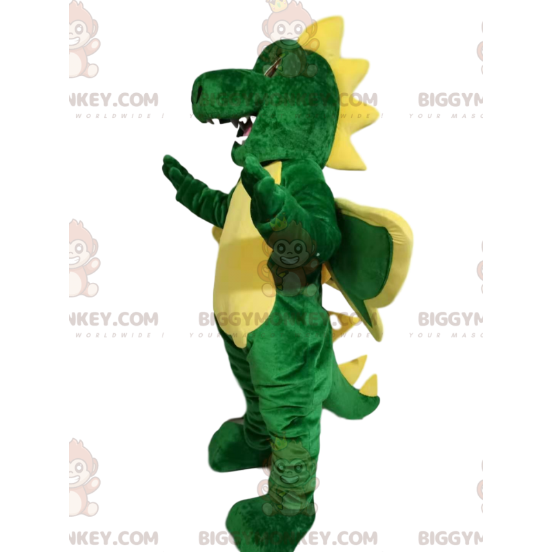 Costume mascotte BIGGYMONKEY™ drago divertente verde e giallo - Costume mascotte BIGGYMONKEY™ drago divertente verde e giallo -