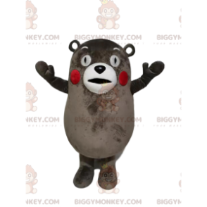 BIGGYMONKEY™ μασκότ στολή γκρι και λευκό αρκουδάκι με κόκκινα