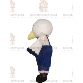 BIGGYMONKEY™ Mascottekostuum voor kleine witte vogel met blauwe overall - Vogel mascotte - BIGGYMONKEY_013808 - BiggyMonkey.com