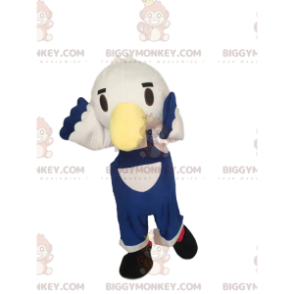 Στολή μασκότ BIGGYMONKEY™ Little White Bird με μπλε φόρμες - Μασκότ πουλιών - BIGGYMONKEY_013808 - BiggyMonkey.com