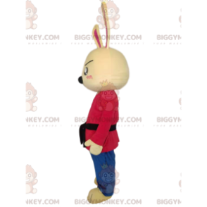 Costume de mascotte BIGGYMONKEY™ de lapin avec une ceinture noire - Mascotte de lapins - BIGGYMONKEY_013809 - BiggyMonkey.com
