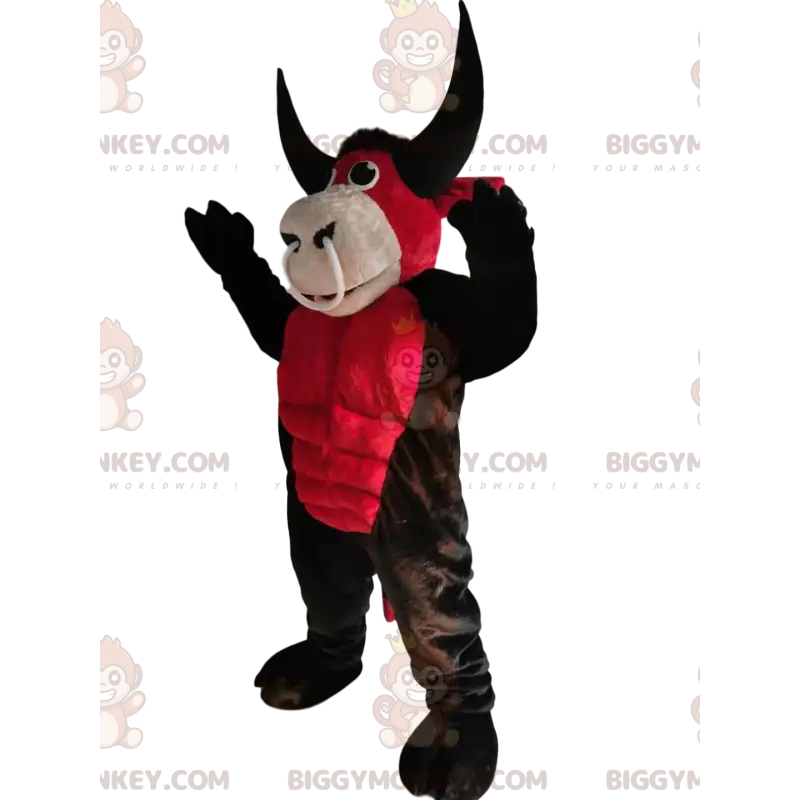 Kostým maskota červeného a hnědého vola BIGGYMONKEY™ s kroužkem Kostým maskota červeného a hnědého vola BIGGYMONKEY™ s kroužkem
