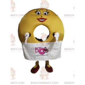 Donut BIGGYMONKEY™ mascottekostuum met schattige glimlach en schort - Mascotte van voedsel - BiggyMonkey.com
