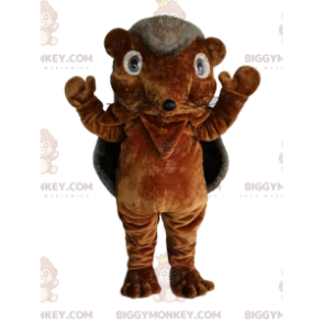 Ruskea ja harmaa siilin BIGGYMONKEY™ maskottiasu. siili-asu -