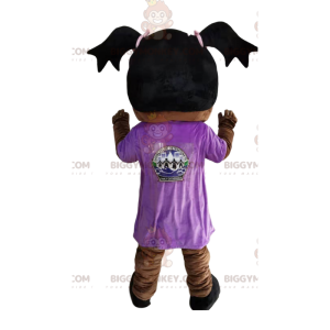 Little girl BIGGYMONKEY™ mascot costume with purple jersey and