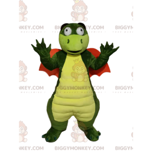 BIGGYMONKEY™ Μασκότ Κοστούμι Πράσινος Δράκος με Πορτοκαλί Φτερά