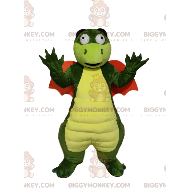 Kostým maskota BIGGYMONKEY™ Zelený drak s oranžovými křídly –