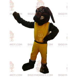 Brun hund BIGGYMONKEY™ maskotdräkt med gula sportkläder -