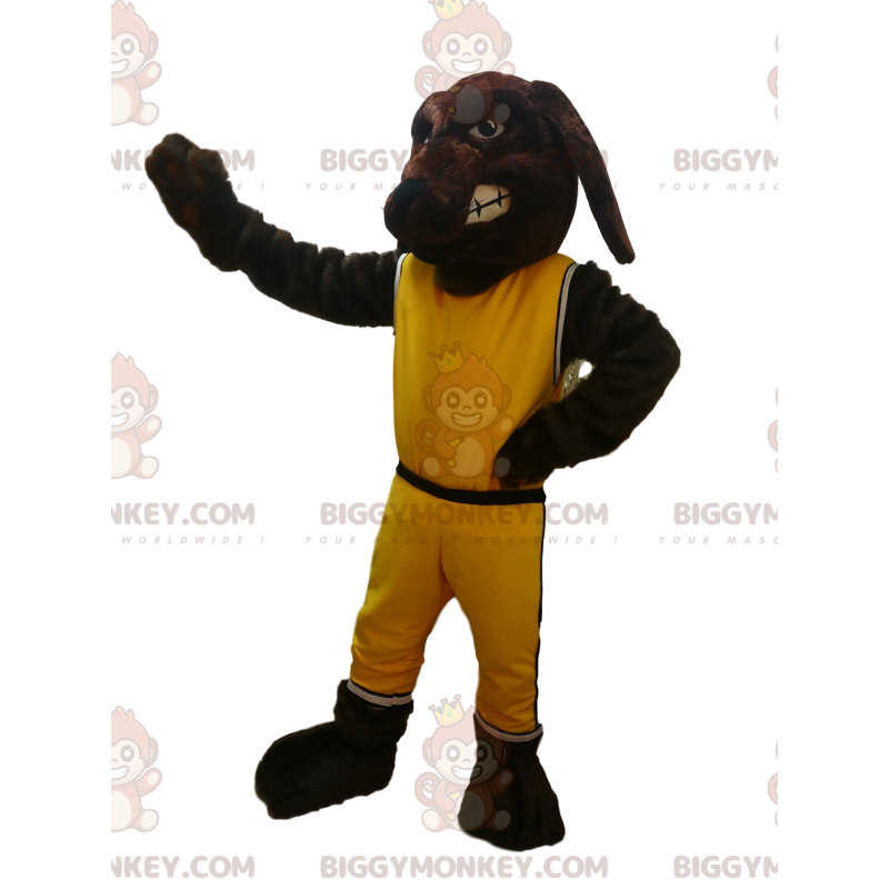 Traje de mascote marrom de cachorro BIGGYMONKEY™ com roupas