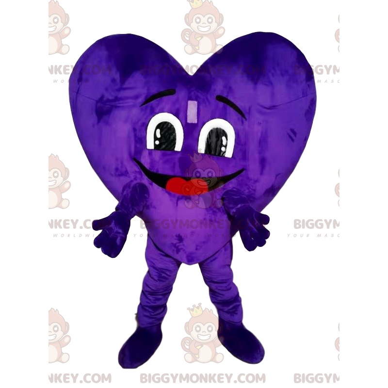 Traje de mascote BIGGYMONKEY™ coração de veludo roxo. terno de Traje de mascote BIGGYMONKEY™ coração de veludo roxo. terno de