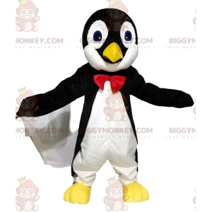 BIGGYMONKEY™ Maskotdräkt Svartvit pingvin med röd fluga -