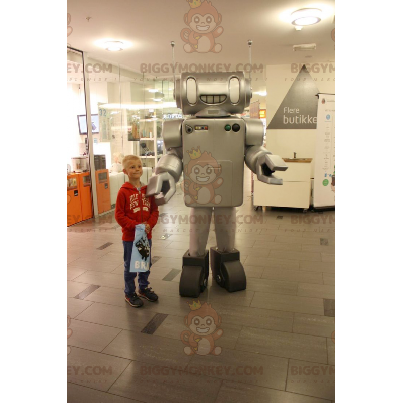 Costume de mascotte BIGGYMONKEY™ de robot gris métallisé très Costume de mascotte BIGGYMONKEY™ de robot gris métallisé très