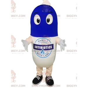 Disfraz de mascota de píldora blanca y azul BIGGYMONKEY™. -