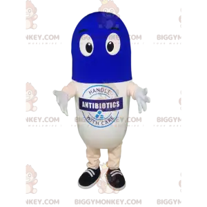 Disfraz de mascota de píldora blanca y azul BIGGYMONKEY™. -
