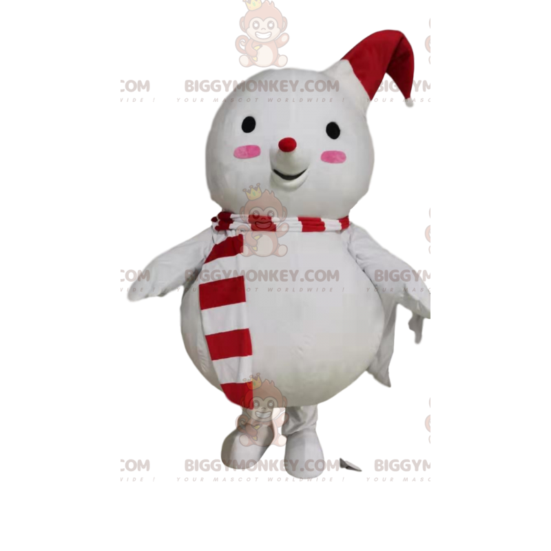 BIGGYMONKEY™ Snowman Mascot Costume with Red and White Hat -