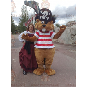 BIGGYMONKEY™ Mascot Costume Brown Beaver In Pirate Outfit -