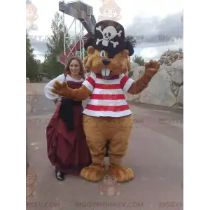Kostium maskotki BIGGYMONKEY™ Brązowy bóbr w stroju pirata -