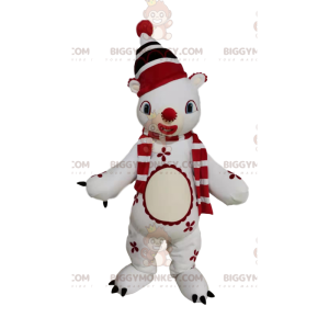 BIGGYMONKEY™ Sneeuwman-mascottekostuum met rode pomponhoed -