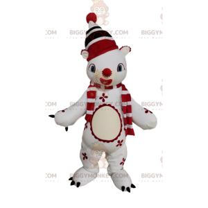 BIGGYMONKEY™ Snowman Mascot Costume With Red Pompom Hat –