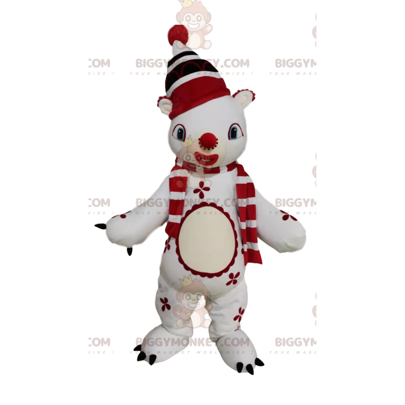 BIGGYMONKEY™ Snowman Mascot Costume With Red Pompom Hat -