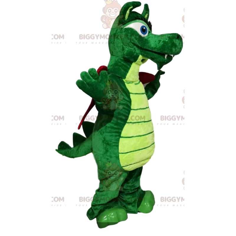Disfraz de mascota BIGGYMONKEY™ Dragón verde con alas burdeos -