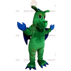 BIGGYMONKEY™ Mascot Costume Green Dragon with Blue Wings –