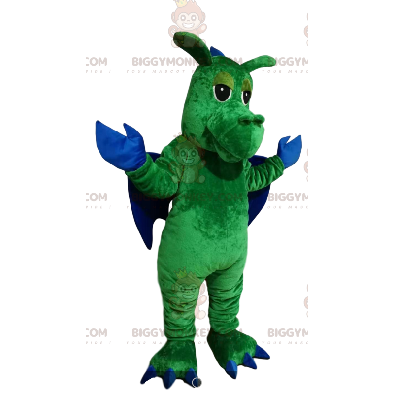 BIGGYMONKEY™ Mascot Costume Green Dragon with Blue Wings – BIGGYMONKEY™ Mascot Costume Green Dragon with Blue Wings –