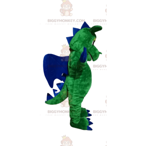 BIGGYMONKEY™ Μασκότ Κοστούμι Πράσινος Δράκος με Μπλε Φτερά -