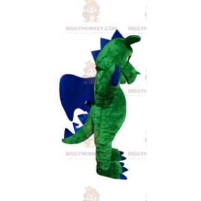 BIGGYMONKEY™ maskottiasu, vihreä lohikäärme sinisillä siivillä