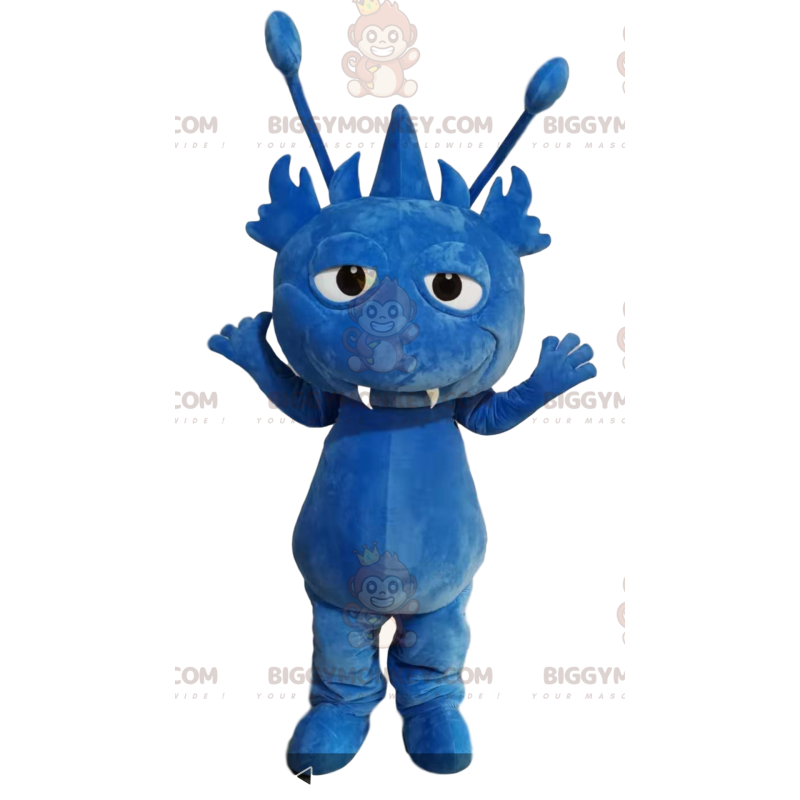 Costume de mascotte BIGGYMONKEY™ de petit monstre bleu avec des Costume de mascotte BIGGYMONKEY™ de petit monstre bleu avec des