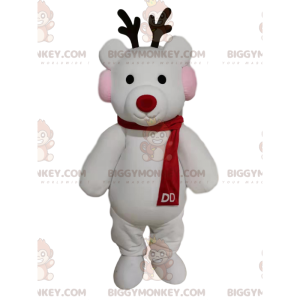 BIGGYMONKEY™ Mascot Costume White Reindeer With Red Scarf -