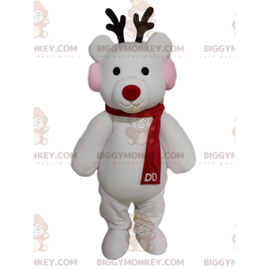 Kostým maskota BIGGYMONKEY™ Bílý sob s červeným šátkem –