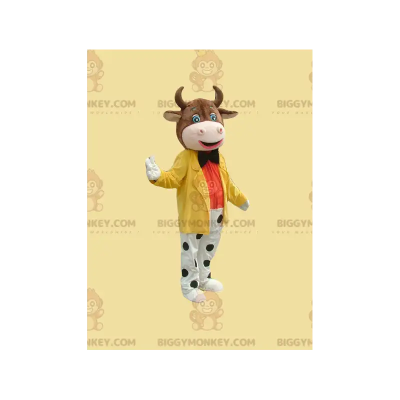 Braune Kuh BIGGYMONKEY™ Maskottchenkostüm in buntem Outfit - Braune Kuh BIGGYMONKEY™ Maskottchenkostüm in buntem Outfit -