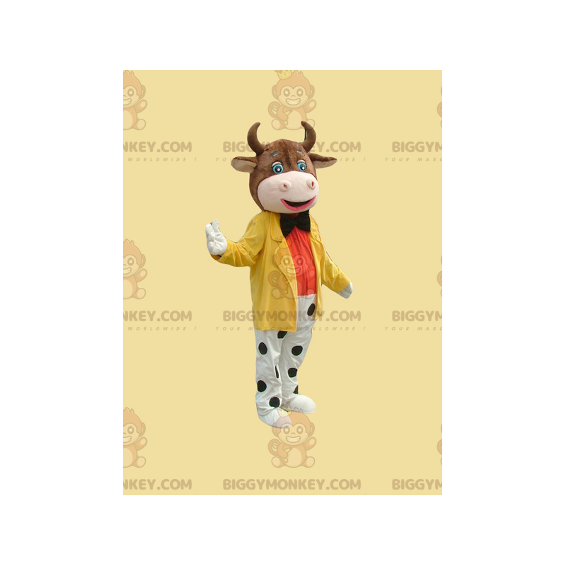 Costume da mascotte BIGGYMONKEY™ da mucca marrone vestito con