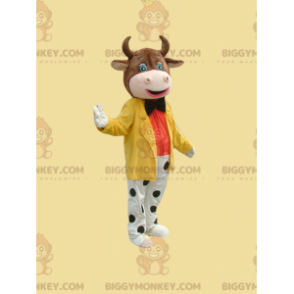 Brown Cow BIGGYMONKEY™ Mascot Costume Dressed in Colorful