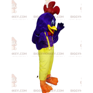 Blauwe haan BIGGYMONKEY™ mascottekostuum met gele overall -