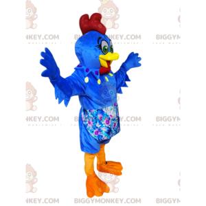 Kostým maskota modré slepice BIGGYMONKEY™ s květinovou zástěrou