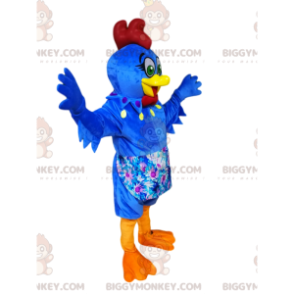 Blue Hen BIGGYMONKEY™ maskottiasu kukkaisella esiliinalla - Istuta maskotteja - BIGGYMONKEY_013851 - BiggyMonkey.com