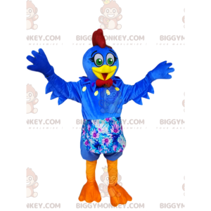 Costume de mascotte BIGGYMONKEY™ de poule bleu avec un tablier
