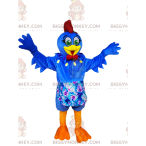 Blauwe kip BIGGYMONKEY™ mascottekostuum met bloemenschort -